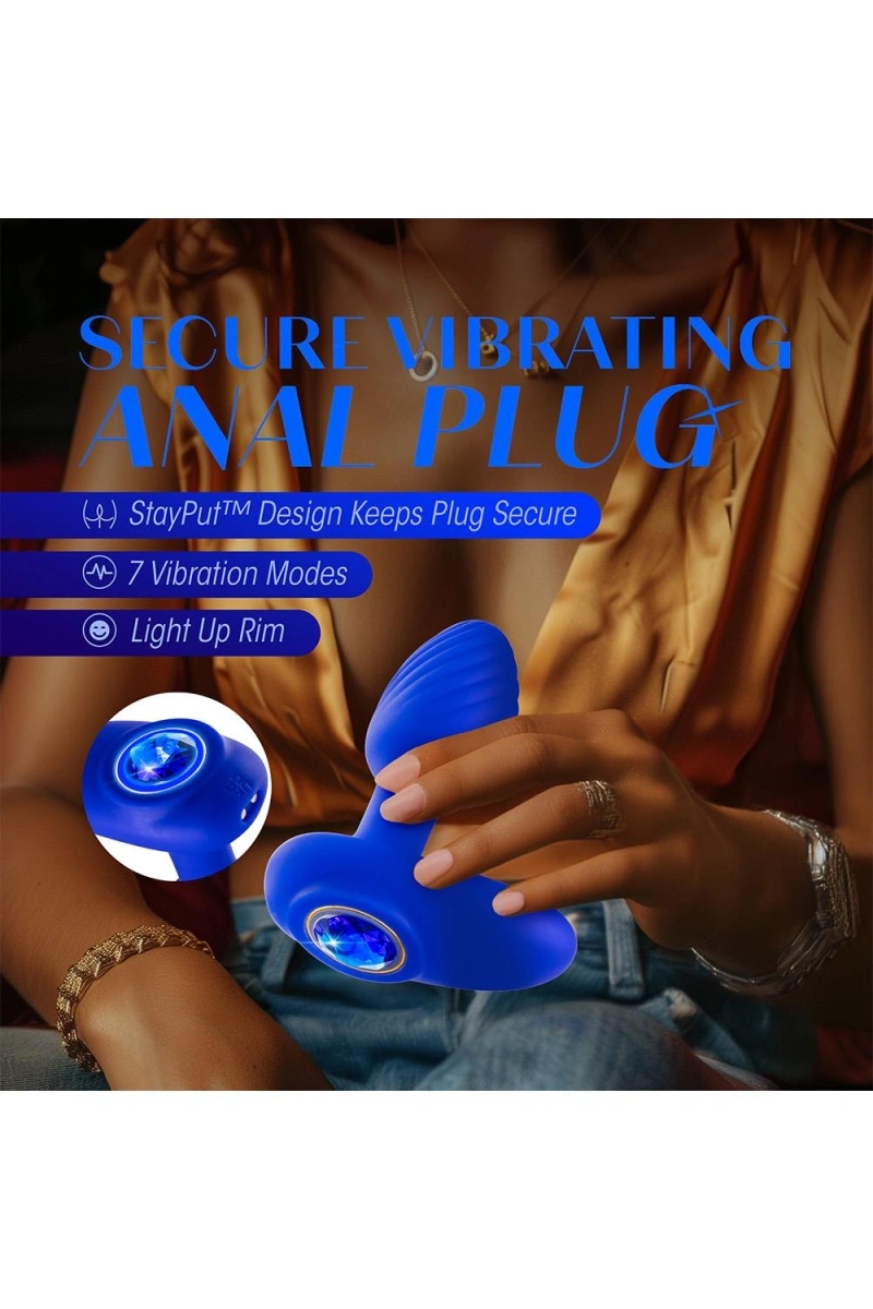 Vibrator Anal Mystery Oh My Gem, 7 Moduri Vibratii, Silicon Lichid, USB Magnetic, Albastru,  10.1 cm, #8, Erotic24.ro