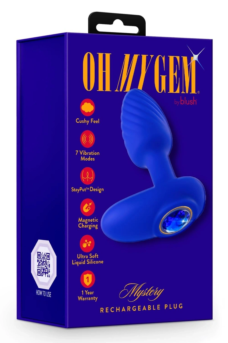 Vibrator Anal Mystery Oh My Gem, 7 Moduri Vibratii, Silicon Lichid, USB Magnetic, Albastru,  10.1 cm, #11, Erotic24.ro