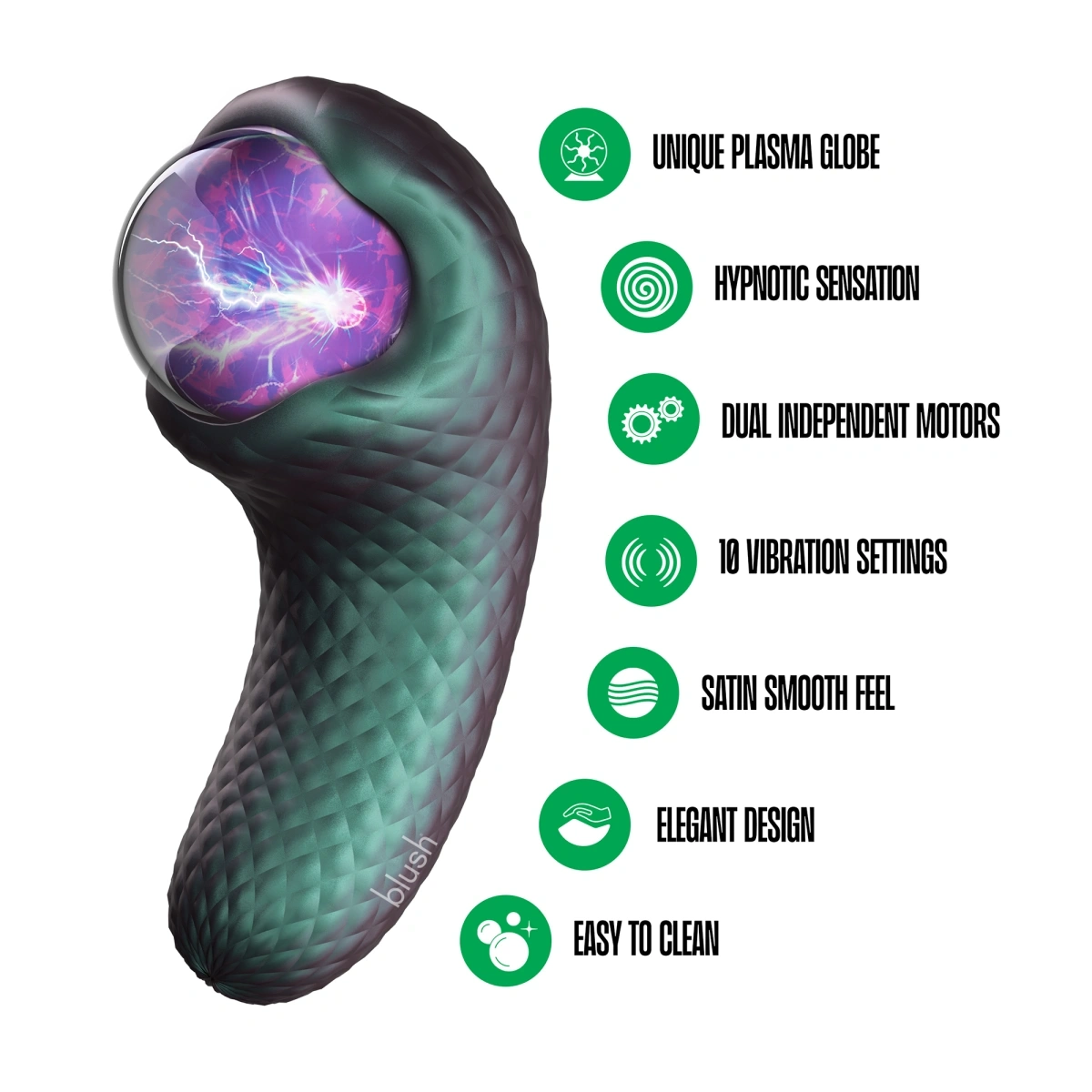 Stimulator Dual Enchanted Serpent, Glob cu Plasma, 10 Moduri Vibratii, Silicon Platinum, USB, Verde, 14 cm, #2, Erotic24.ro