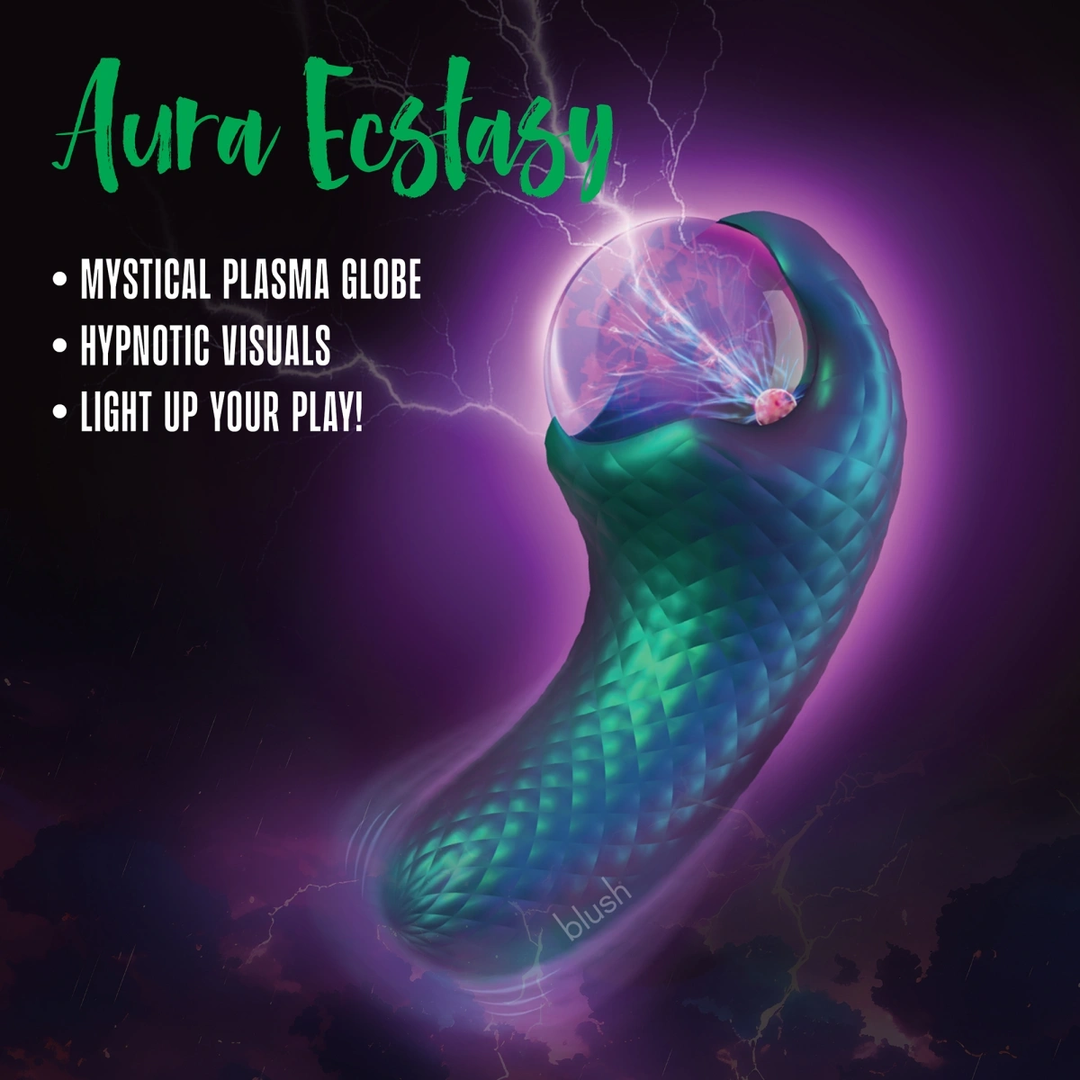 Stimulator Dual Enchanted Serpent, Glob cu Plasma, 10 Moduri Vibratii, Silicon Platinum, USB, Verde, 14 cm, #13, Erotic24.ro