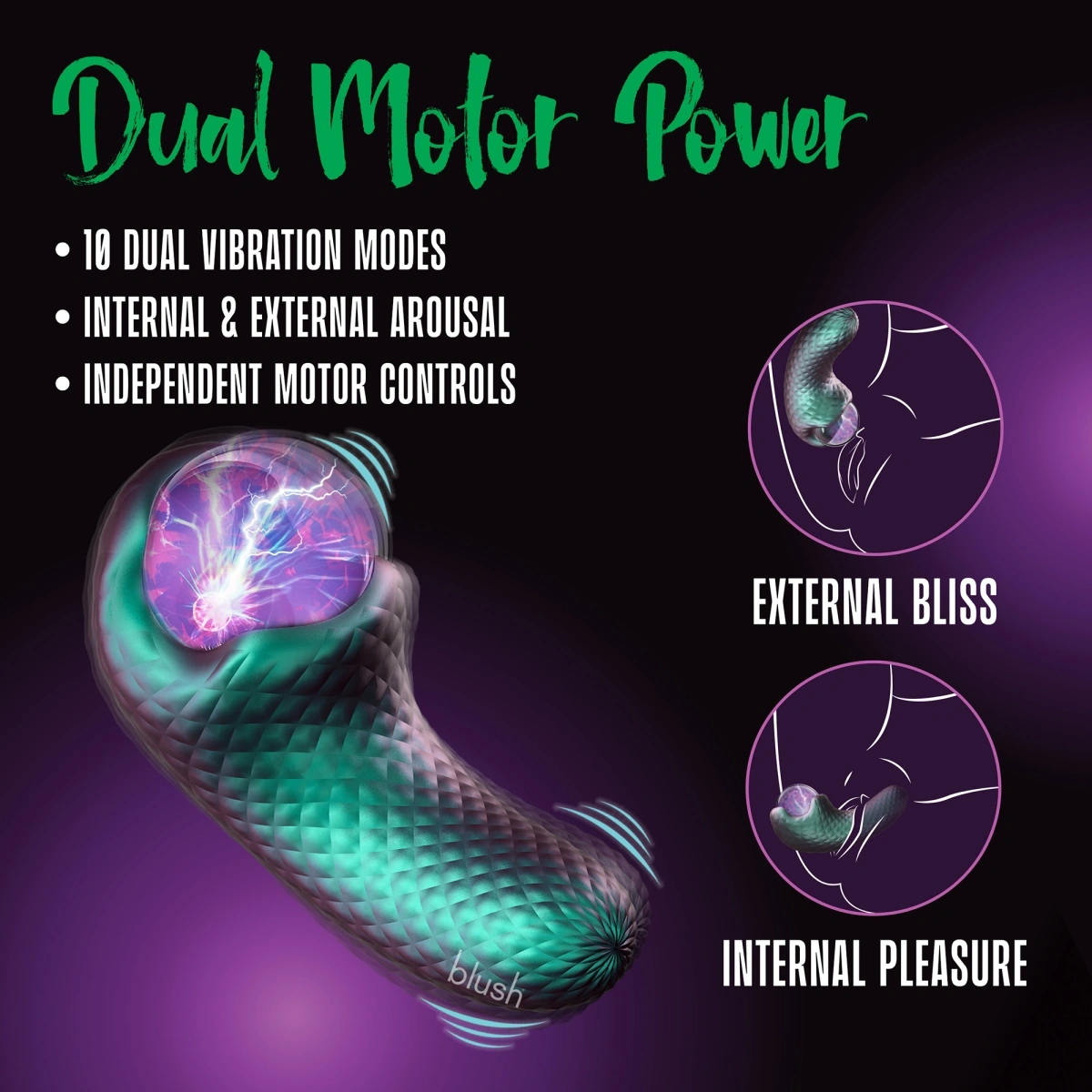 Stimulator Dual Enchanted Serpent, Glob cu Plasma, 10 Moduri Vibratii, Silicon Platinum, USB, Verde, 14 cm, #12, Erotic24.ro