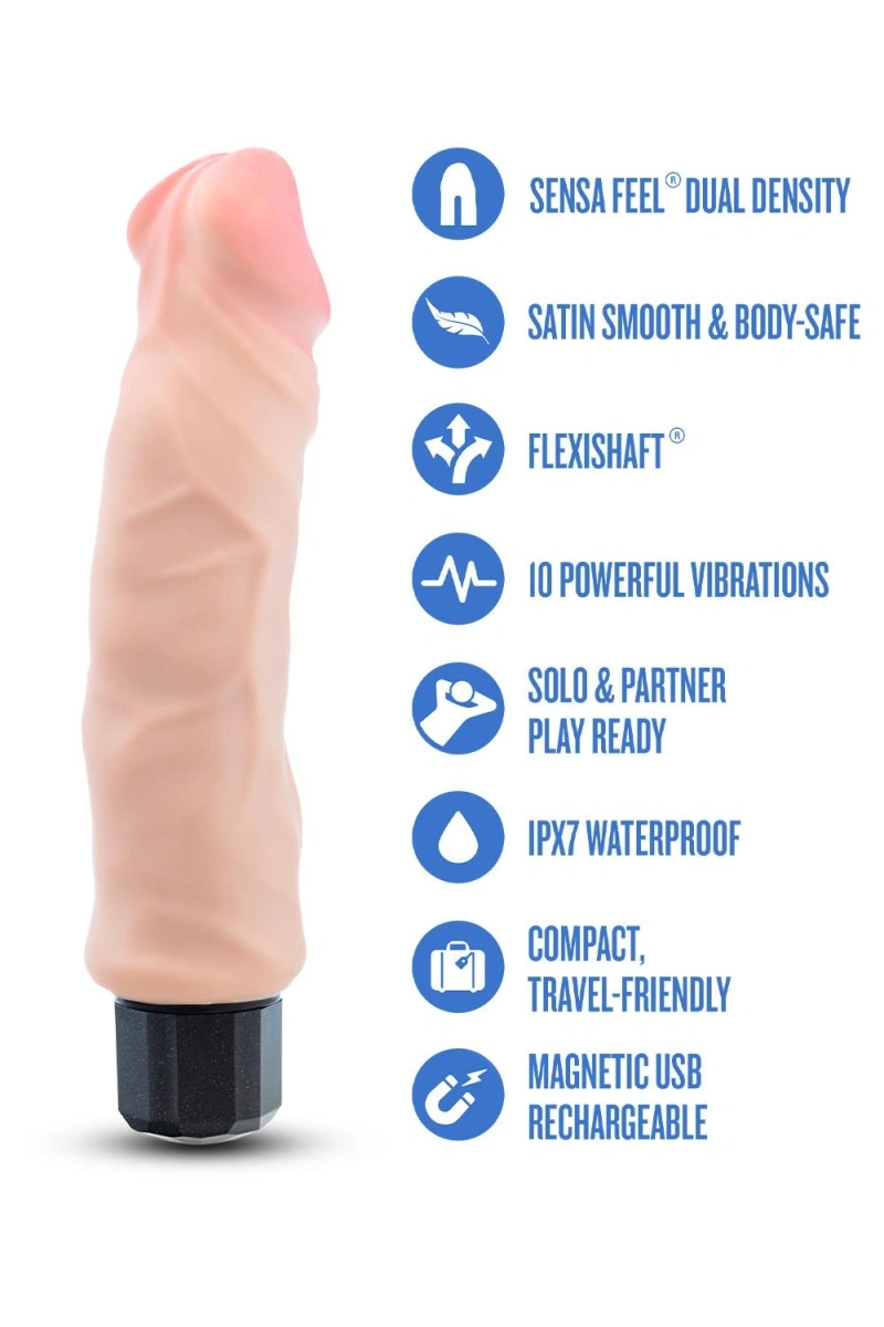 Vibrator Realist Au Naturel Sensa Feel, Dubla Densitate, 10 Moduri Vibratii, USB, Natural, 22.8 cm, #3, Erotic24.ro