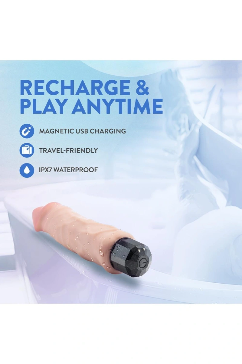 Vibrator Realist Au Naturel Sensa Feel, Dubla Densitate, 10 Moduri Vibratii, USB, Natural, 22.8 cm, #8, Erotic24.ro