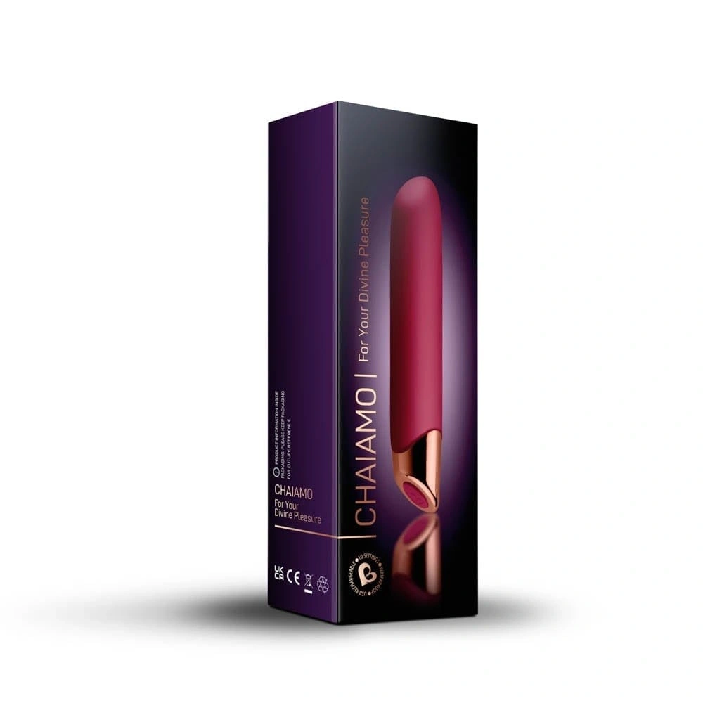 Vibrator Chaiamo 10 Moduri Vibratii, Silicon, USB, Burgundy/Auriu, 16.5 cm, #8, Erotic24.ro