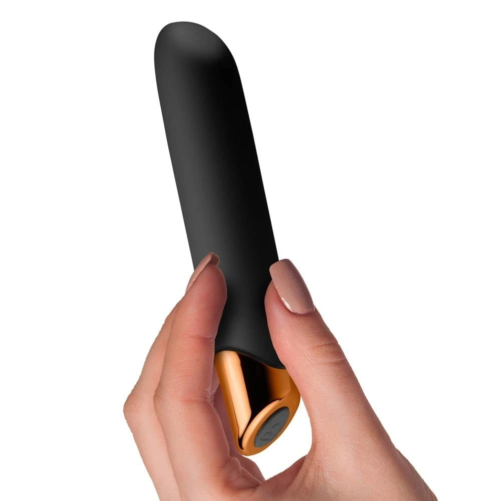 Vibrator Chaiamo 10 Moduri Vibratii, Silicon, USB, Negru/Auriu, 16.5 cm, #5, Erotic24.ro