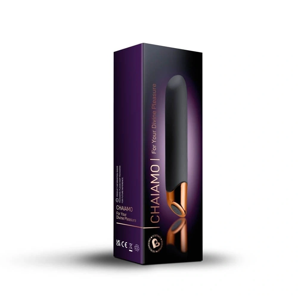 Vibrator Chaiamo 10 Moduri Vibratii, Silicon, USB, Negru/Auriu, 16.5 cm, #8, Erotic24.ro