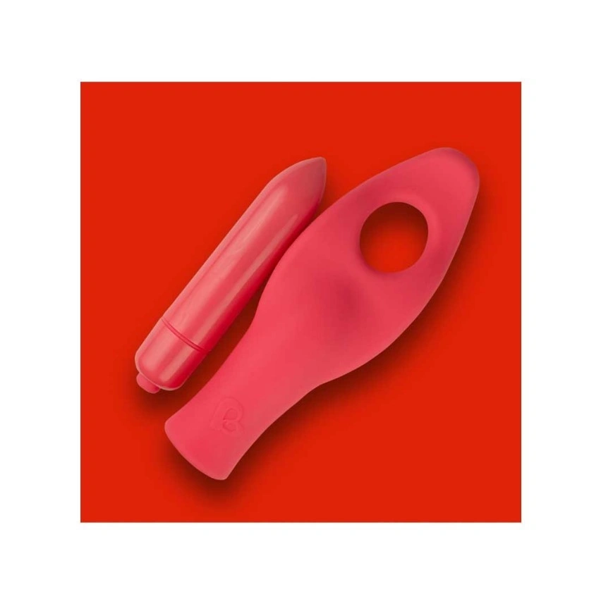Set Touch Me Vibrator Anal si Vibrator Finger, 7 Moduri Vibratii, Silicon, Rosu/Verde, #2, Erotic24.ro