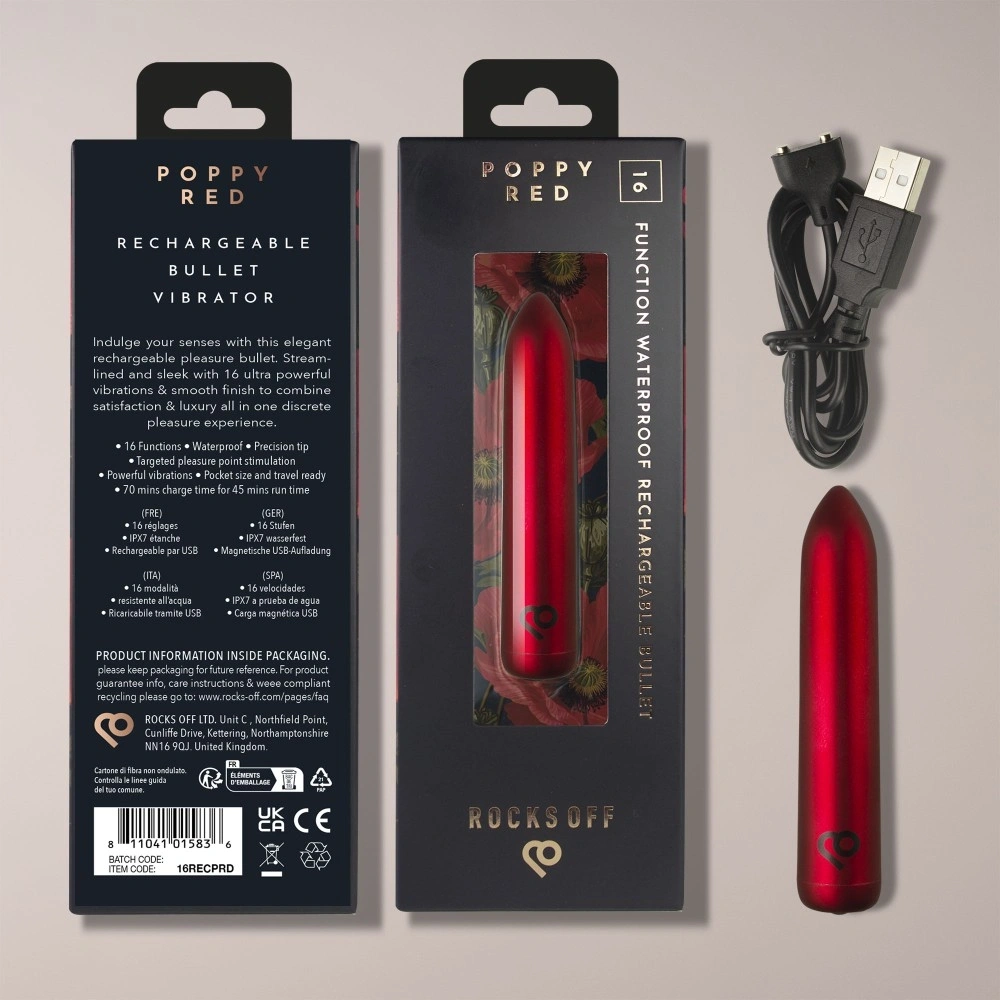 Vibrator Glont 16 Moduri Vibratii, ABS, USB Magnetic, Rosu, 9 cm, #10, Erotic24.ro