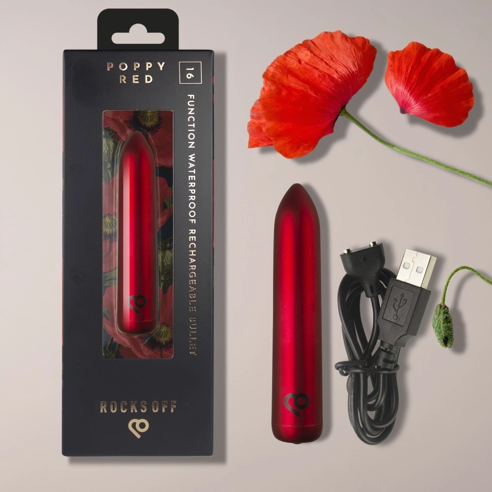 Vibrator Glont 16 Moduri Vibratii, ABS, USB Magnetic, Rosu, 9 cm, #8, Erotic24.ro