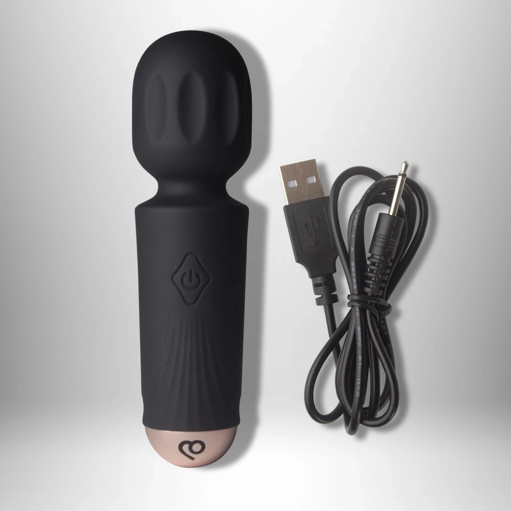 Vibrator Mini Wand Black Tulip, 16 Moduri Vibratii, Silicon, USB, Negru, 11.5 cm, Nr. 7, Erotic24.ro