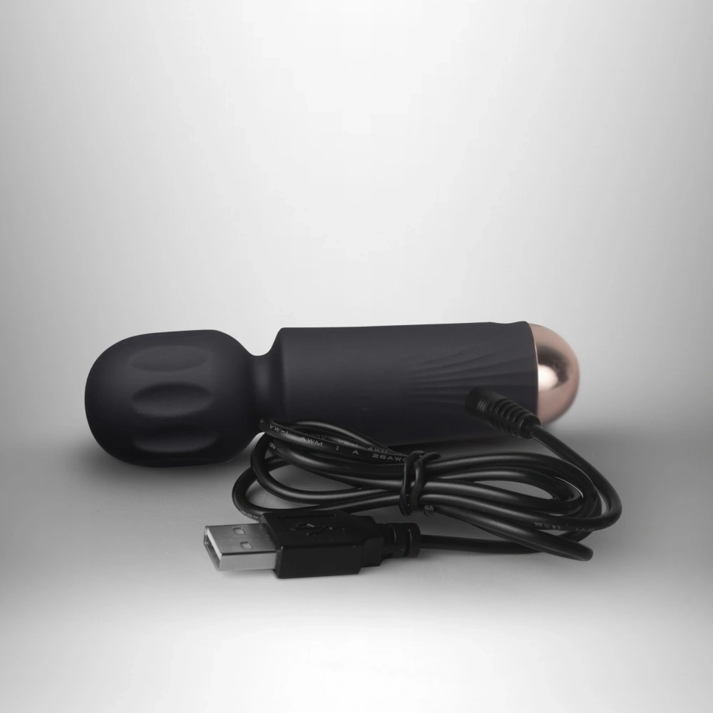 Vibrator Mini Wand Black Tulip, 16 Moduri Vibratii, Silicon, USB, Negru, 11.5 cm, Nr. 8, Erotic24.ro