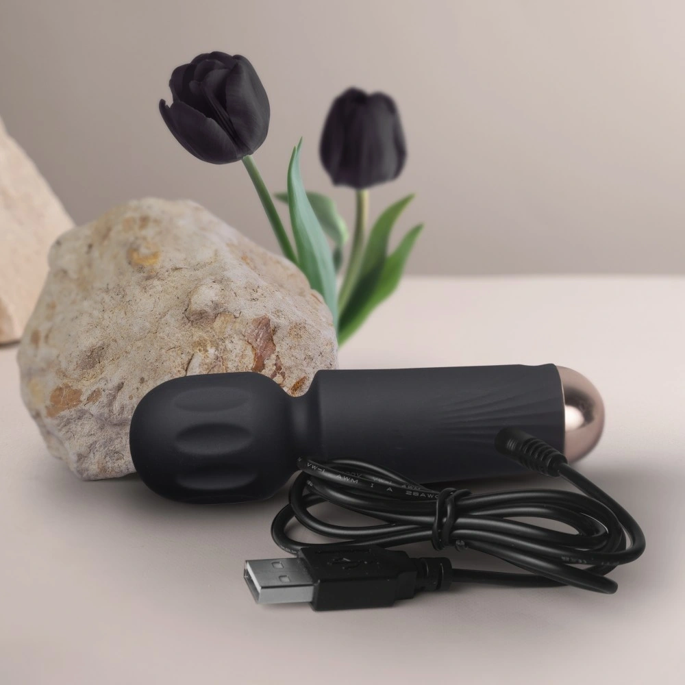 Vibrator Mini Wand Black Tulip, 16 Moduri Vibratii, Silicon, USB, Negru, 11.5 cm, Nr. 3, Erotic24.ro