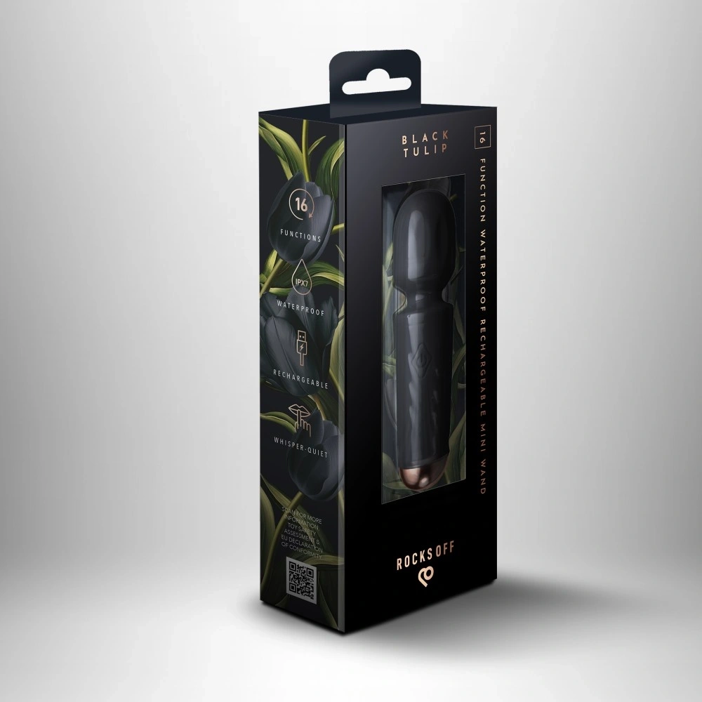 Vibrator Mini Wand Black Tulip, 16 Moduri Vibratii, Silicon, USB, Negru, 11.5 cm, Nr. 11, Erotic24.ro