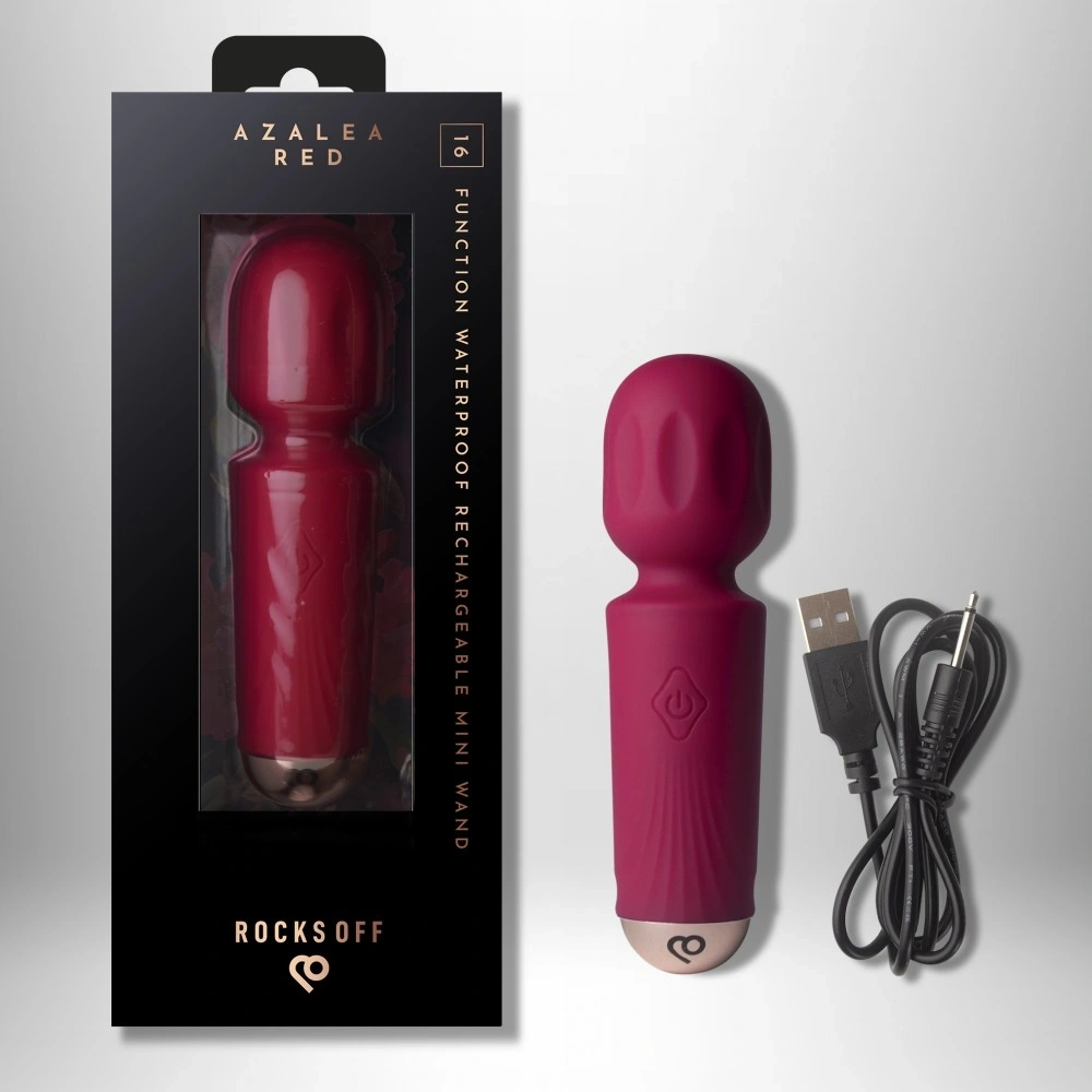 Vibrator Mini Wand Azalea Red, 16 Moduri Vibratii, Silicon, USB, Rosu, 11.5 cm, Nr. 7, Erotic24.ro