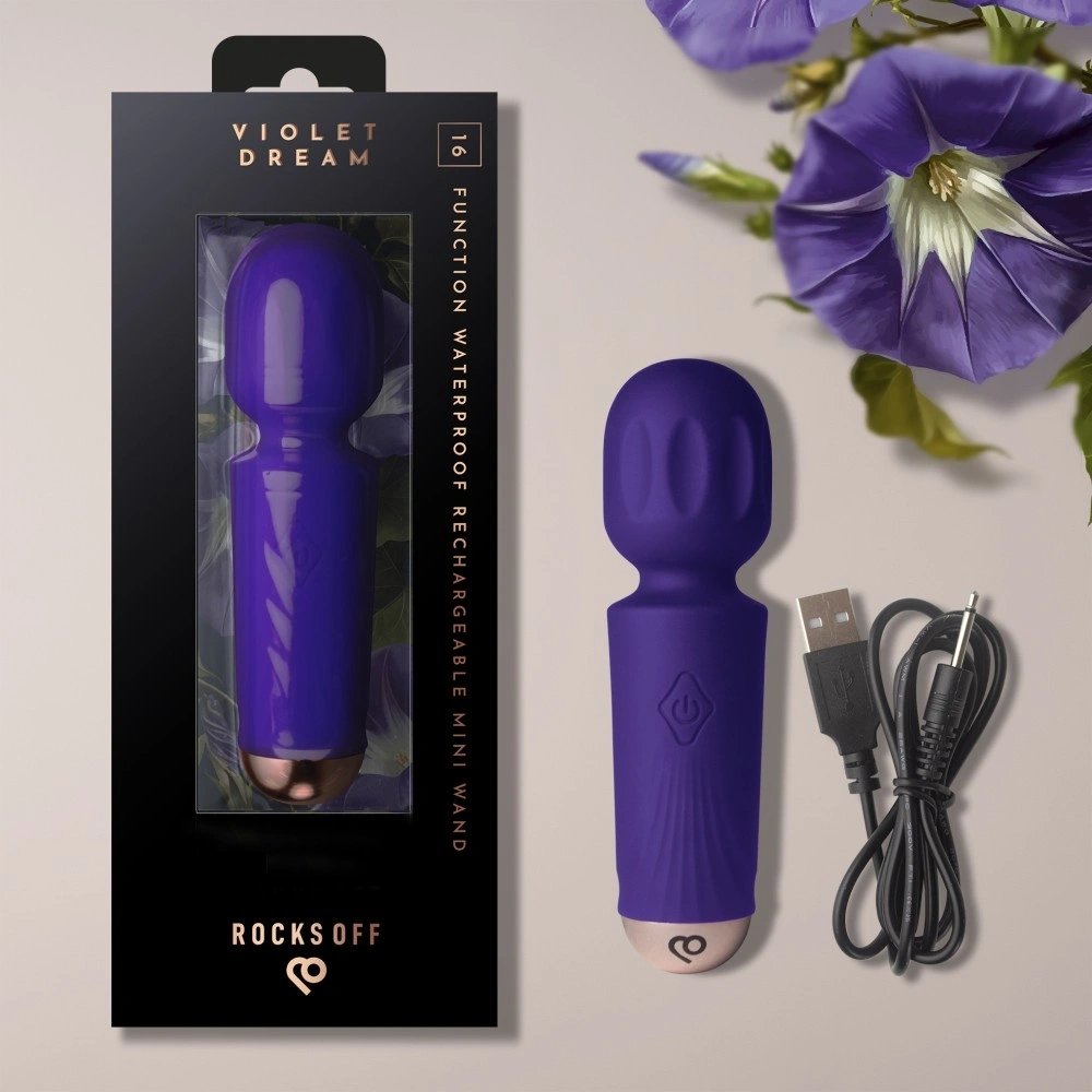 Vibrator Mini Wand Violet Dream, 16 Moduri Vibratii, Silicon, USB, Mov, 11.5 cm, #7, Erotic24.ro