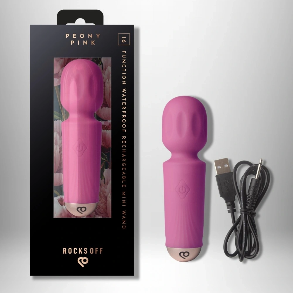Vibrator Mini Wand Peony Pink, 16 Moduri Vibratii, Silicon, USB, Roz, 11.5 cm, #6, Erotic24.ro