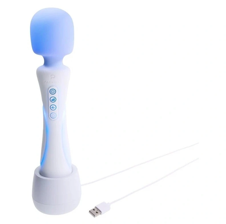 Vibrator Paradise Illumination The Wand, Control Aplicatie Mobila, Lumina Led, Silicon, USB Magnetic, Alb, 22.8 cm, #6, Erotic24.ro