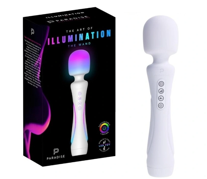 Vibrator Paradise Illumination The Wand, Control Aplicatie Mobila, Lumina Led, Silicon, USB Magnetic, Alb, 22.8 cm, #1, Erotic24.ro
