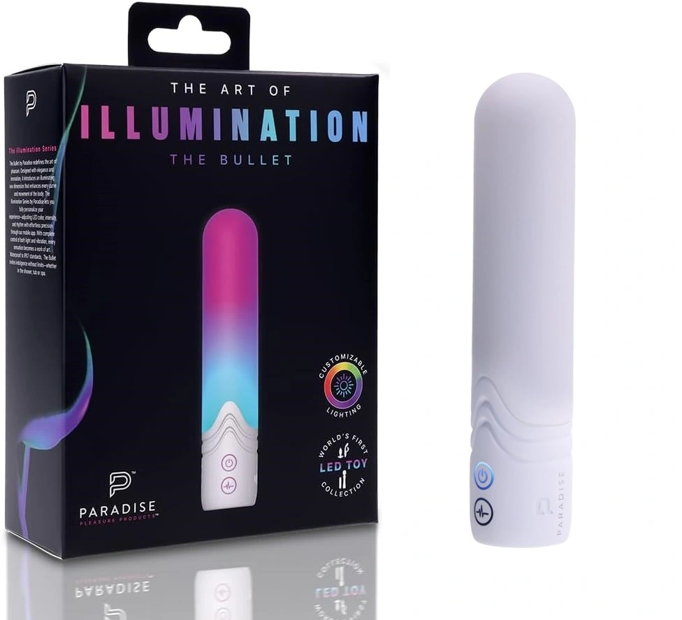 Vibrator Paradise Illumination The Bullet, Control Aplicatie Mobila, Lumina Led, Silicon, USB Magnetic, Alb, 11.8 cm, #1, Erotic24.ro