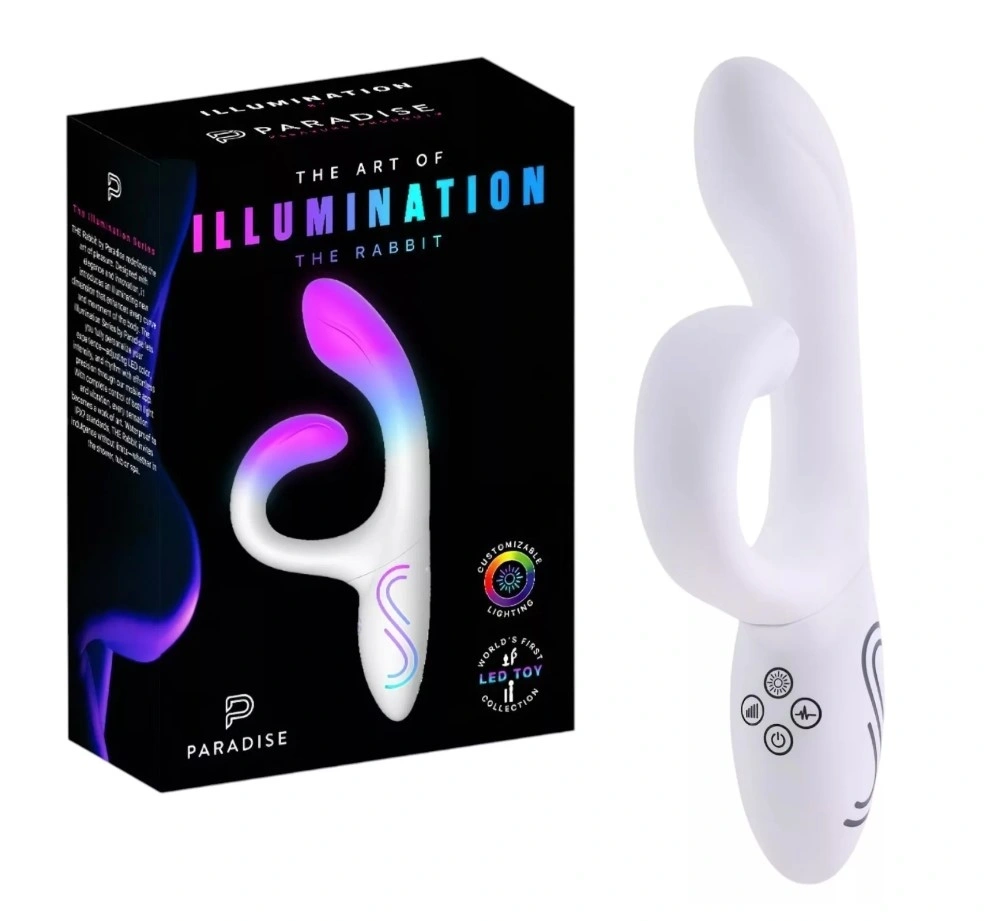 Vibrator Paradise Illumination The Rabbit , Control Aplicatie Mobila, Lumina Led, Silicon, USB Magnetic, Alb, 21.6 cm, #1, Erotic24.ro