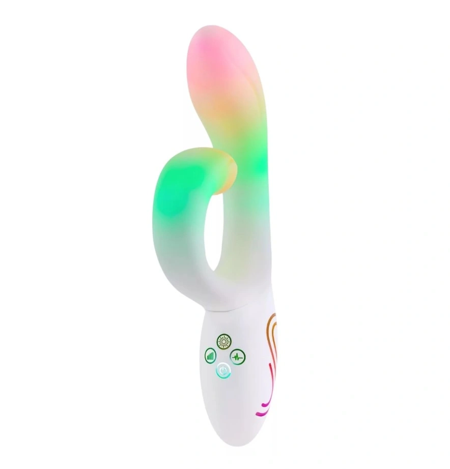 Vibrator Paradise Illumination The Rabbit , Control Aplicatie Mobila, Lumina Led, Silicon, USB Magnetic, Alb, 21.6 cm, #3, Erotic24.ro
