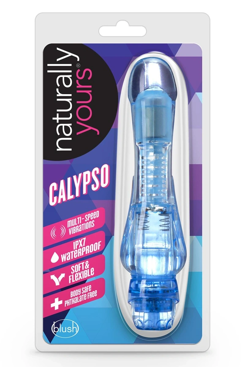 Vibrator Calypso Multispeed Naturally Yours, Albastru, TPE, 17.1 cm, Nr. 7, Erotic24.ro