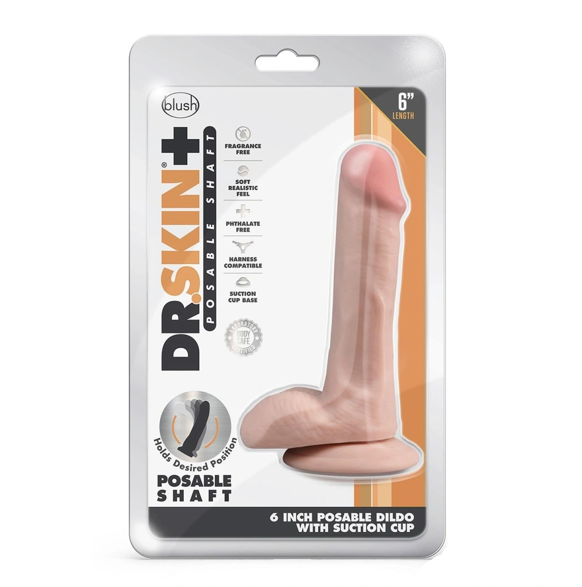 Dildo Realist Posable Dr. Skin Plus cu Ventuza, TPE, Natural, 16.5 cm, #4, Erotic24.ro