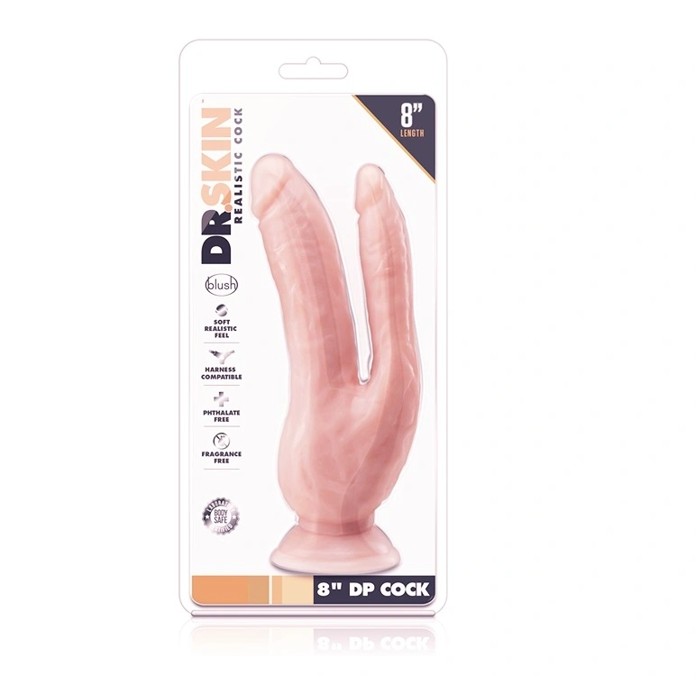 Dildo Realist Dr. Skin DP cu Ventuza, PVC, Natural, 21.5 cm, #3, Erotic24.ro