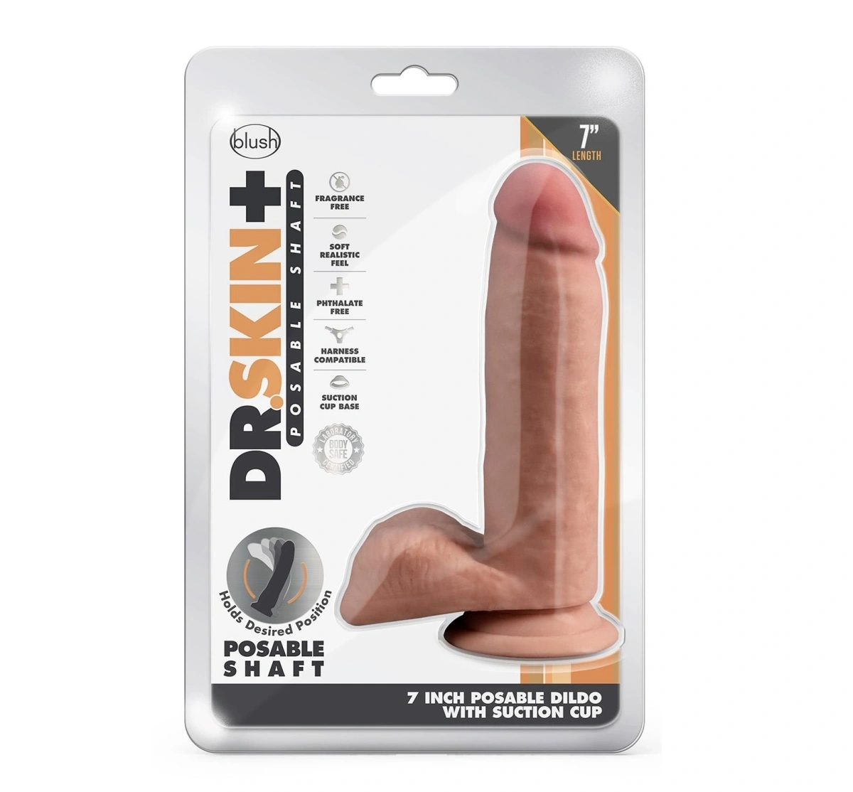 Dildo Realist Posable Dr. Skin Plus cu Ventuza, TPE, Natural, 17.7 cm, #6, Erotic24.ro