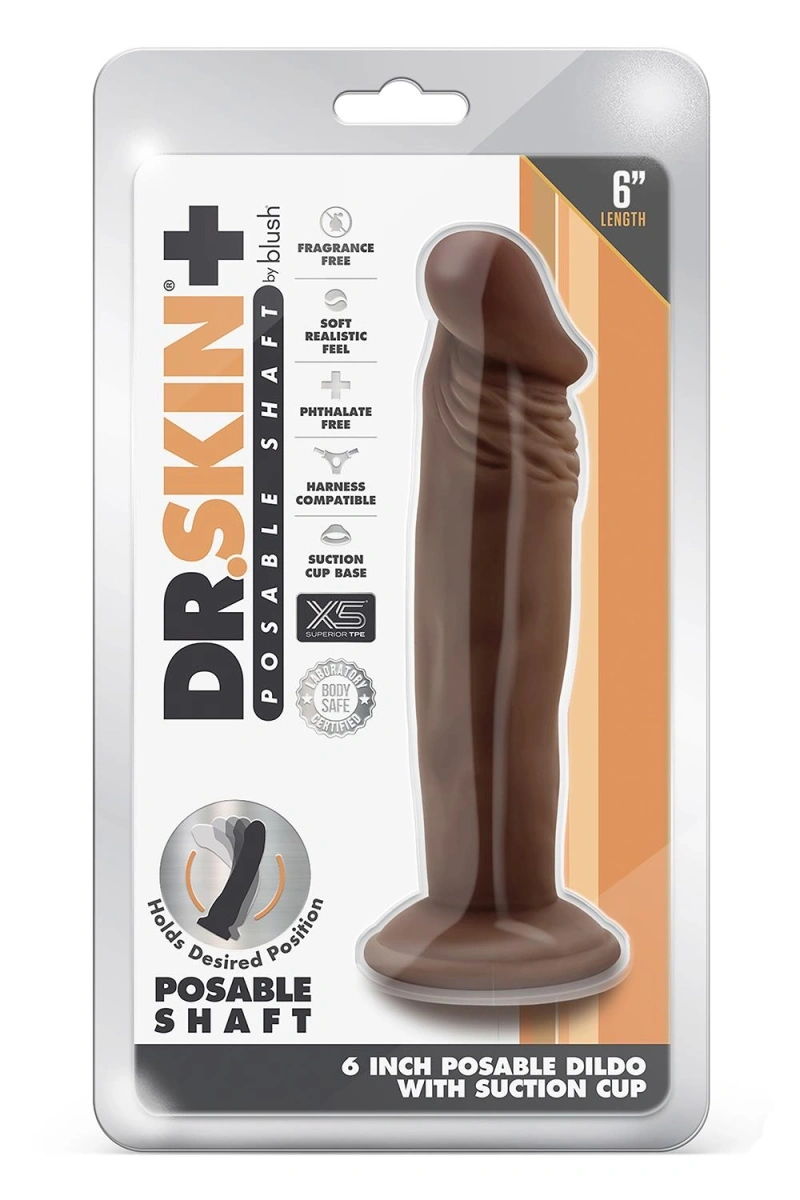 Dildo Realist Posable Shaft Dr. Skin Plus, TPE, Maro, 16.5 cm, #5, Erotic24.ro