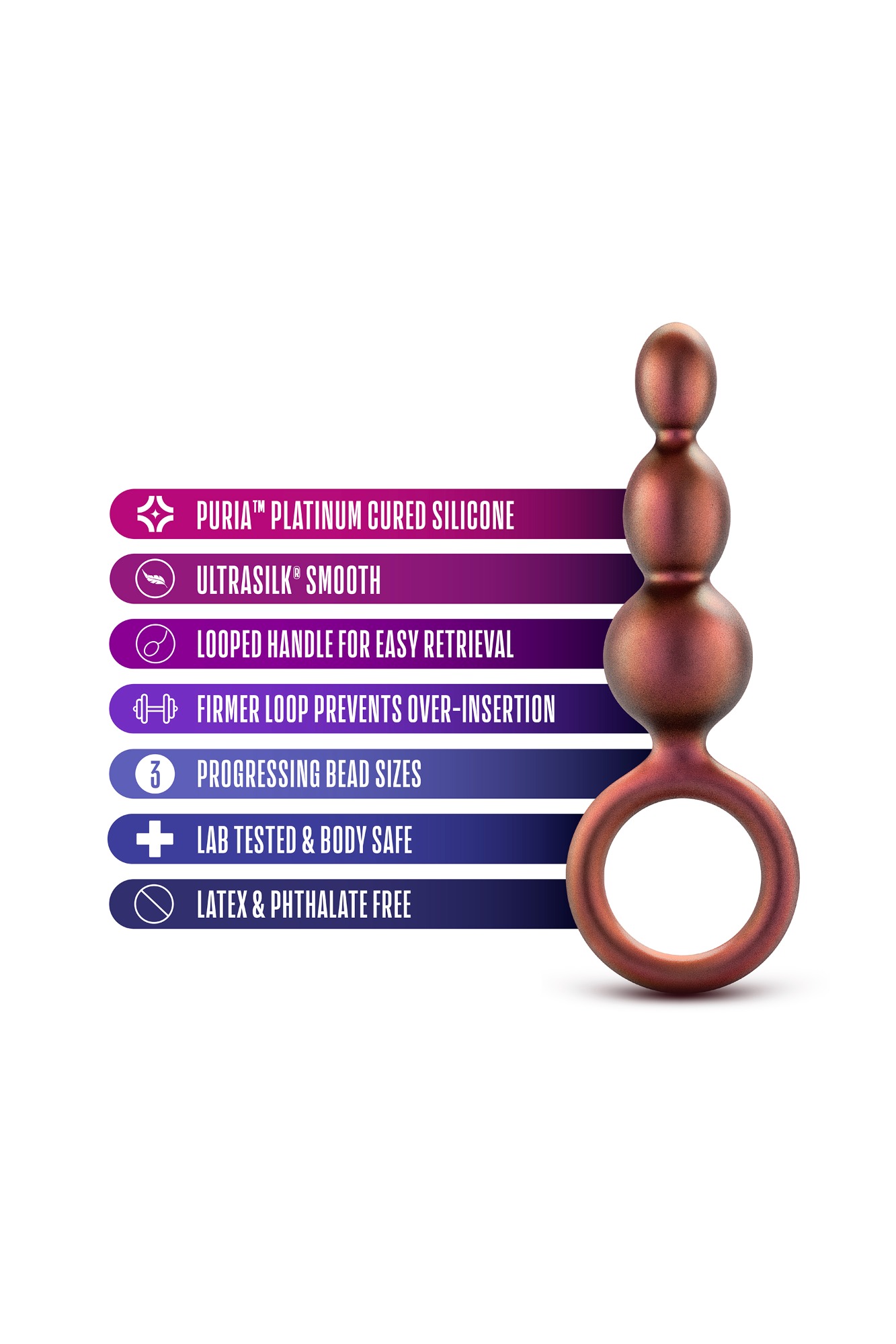 Dop Anal Adventures Matrix Beaded cu Inel, Silicon, Bronz, 13.9 cm, Nr. 3, Erotic24.ro