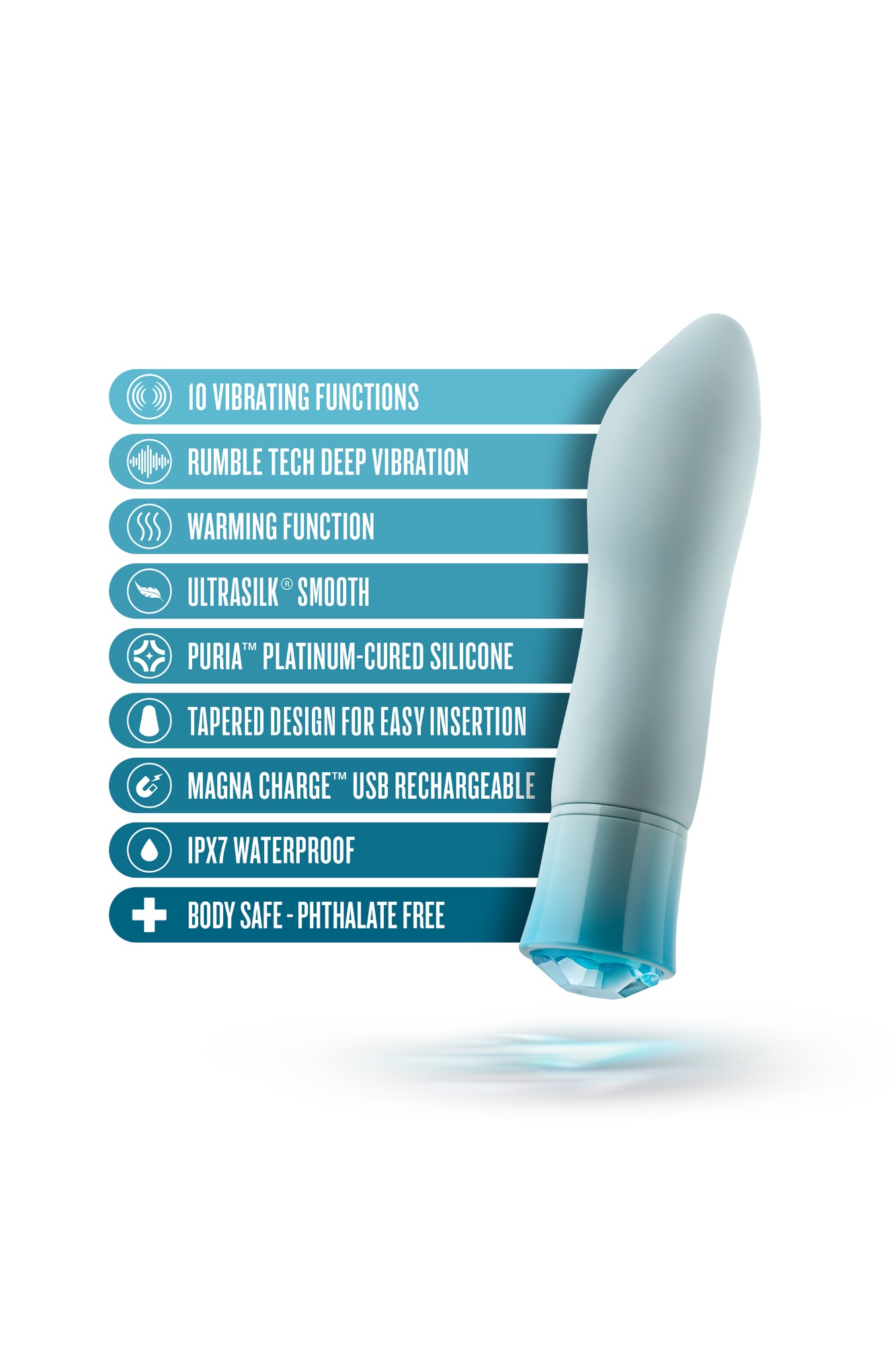 Vibrator Ardor Aquamarine, 10 Moduri Vibratii, Silicon, USB, IPX7, Albastru, 13.9 cm, #8, Erotic24.ro