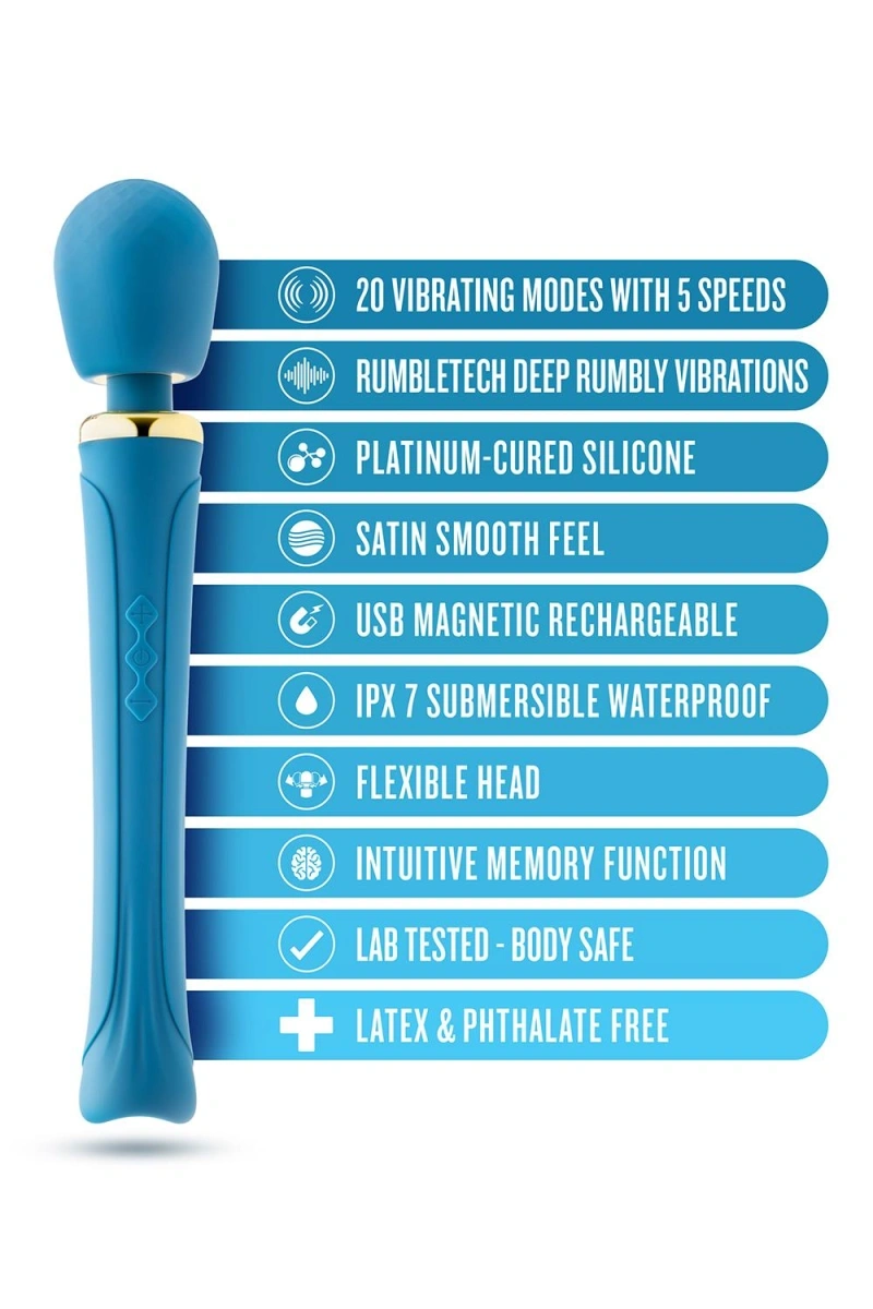 Vibrator Wand Dianna, 20 Moduri Vibratii, 5 Viteze, Silicon, USB Magnetic, Albastru, 31.1 cm, #7, Erotic24.ro