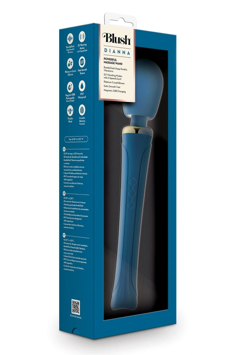 Vibrator Wand Dianna, 20 Moduri Vibratii, 5 Viteze, Silicon, USB Magnetic, Albastru, 31.1 cm, #13, Erotic24.ro