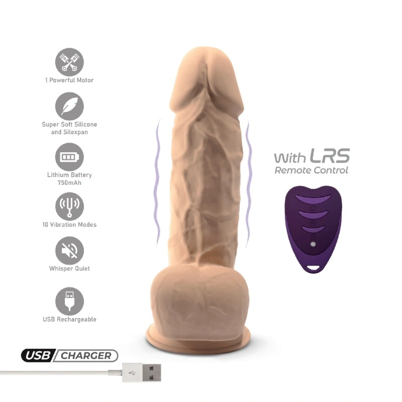 Vibrator Realist Silexd, Remote Control, 10 Moduri Vibratii, Silicon, USB, Natural, 21.5 cm, Nr. 2, Erotic24.ro
