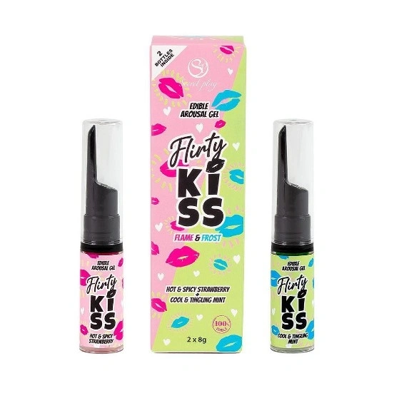 Set Comestibil Flirty Kiss 2 Geluri Stimulatoare, Efect Incalzire si Efect Racoritor, 16 gr