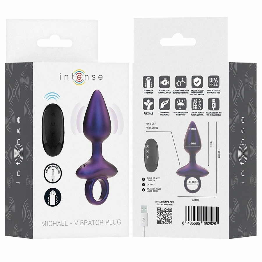 Vibrator Anal Michael, Remote Control, 10 Moduri Vibratii, Silicon Moale, USB, Albastru, 13 cm, #8, Erotic24.ro