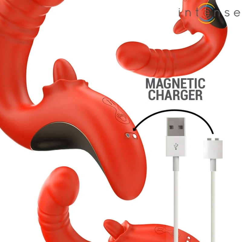 Vibrator Paulina, Functii de Impingere, Vibratii, Licking, Silicon, USB Magnetic, Rosu, #5, Erotic24.ro
