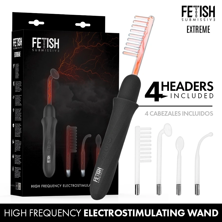 Stimulator cu 6 Trepte de Electrostimulare, 4 Capate Interschimbabile, Silicon, Sticla, USB, Negru, #1, Erotic24.ro