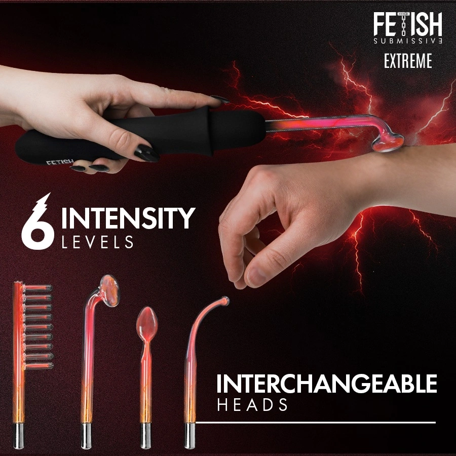 Stimulator cu 6 Trepte de Electrostimulare, 4 Capate Interschimbabile, Silicon, Sticla, USB, Negru, #4, Erotic24.ro