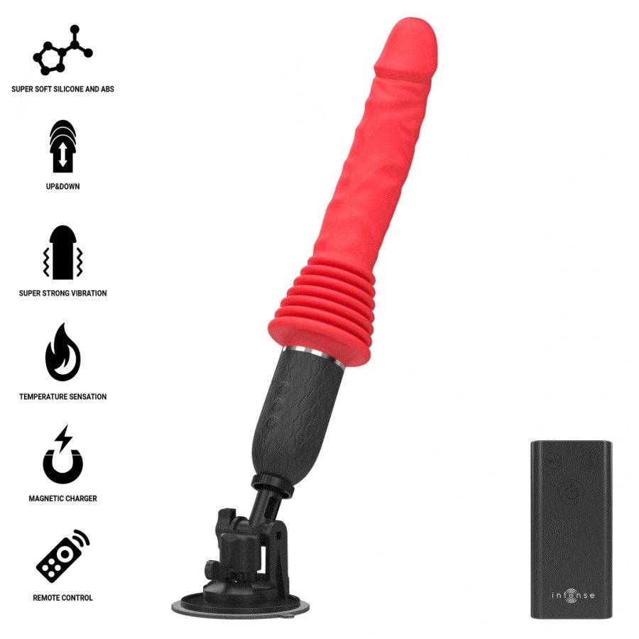 Vibrator Cynthia cu Ventuza detasabila, Remote Control, 10 Moduri Vibratii, 10 Moduri Impingere, Functie Incalzire, Silicon, USB, Rosu, 31 cm, #2, Erotic24.ro
