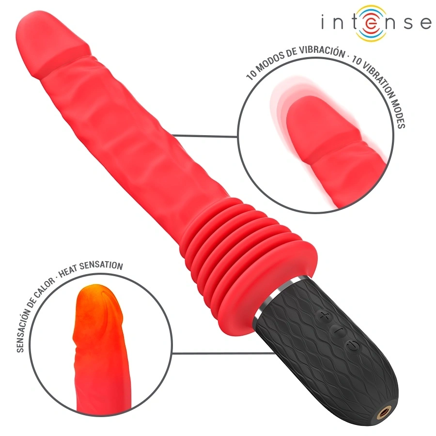 Vibrator Cynthia cu Ventuza detasabila, Remote Control, 10 Moduri Vibratii, 10 Moduri Impingere, Functie Incalzire, Silicon, USB, Rosu, 31 cm, #4, Erotic24.ro