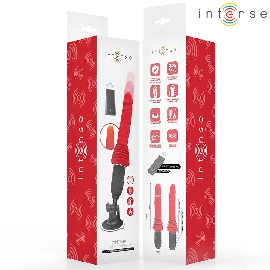 Vibrator Cynthia cu Ventuza detasabila, Remote Control, 10 Moduri Vibratii, 10 Moduri Impingere, Functie Incalzire, Silicon, USB, Rosu, 31 cm, #10, Erotic24.ro