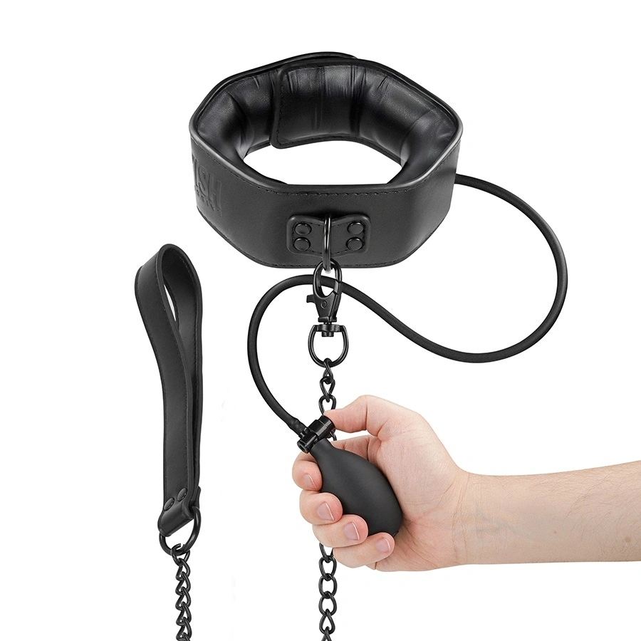 Lesa si Zgarda Gonflabila cu Pompa Manuala, Piele Ecologica, Negru, #1, Erotic24.ro