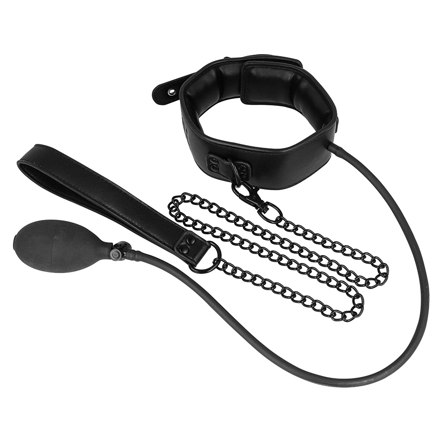 Lesa si Zgarda Gonflabila cu Pompa Manuala, Piele Ecologica, Negru, #2, Erotic24.ro