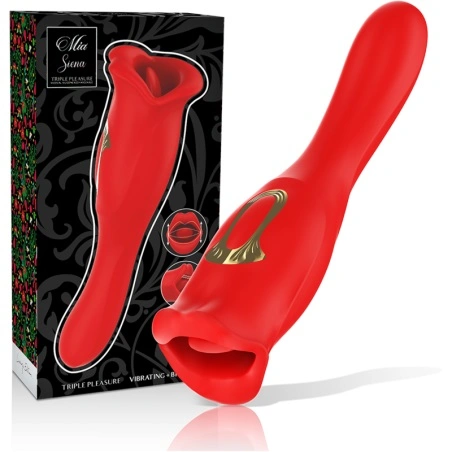 Stimulator Mia Siena Triple Pleasure, Vibrating&Biting, Silicon, USB, Rosu, 22 cm