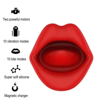 Stimulator Mia Siena Triple Pleasure, Vibrating&Biting, Silicon, USB, Rosu, 22 cm, #3, Erotic24.ro