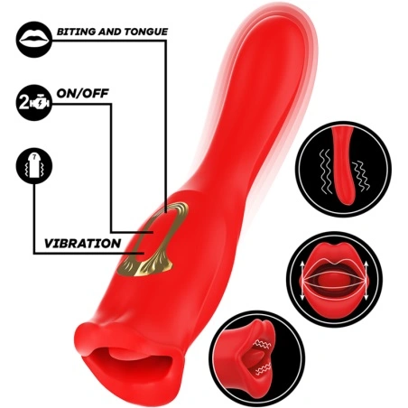 Stimulator Mia Siena Triple Pleasure, Vibrating&Biting, Silicon, USB, Rosu, 22 cm, #2, Erotic24.ro