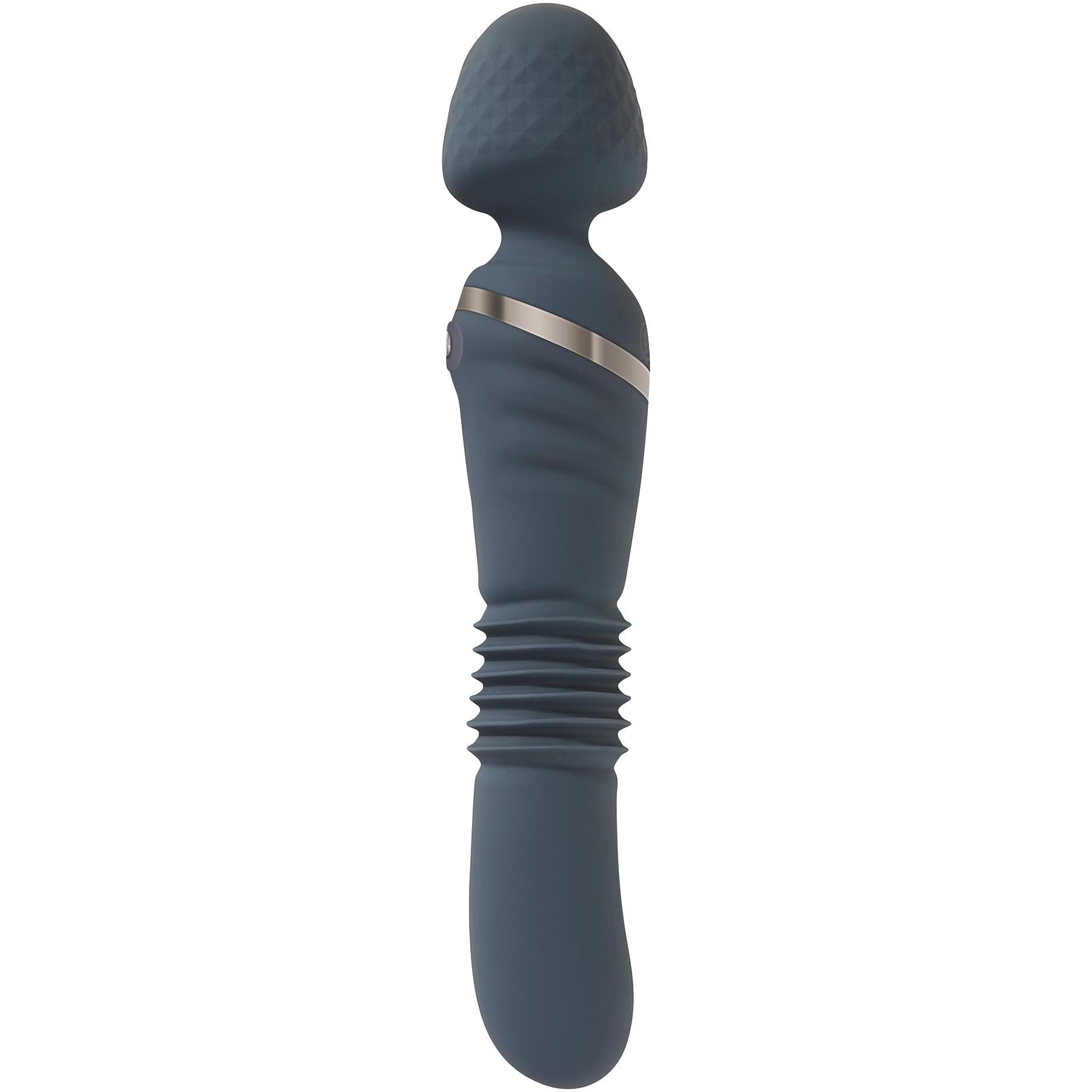 Vibrator Wand Dual End Thrusting 8 Moduri Vibratii&3 Viteze Sus-Jos Silicon USB Albastru, Nr. 4, Erotic24.ro