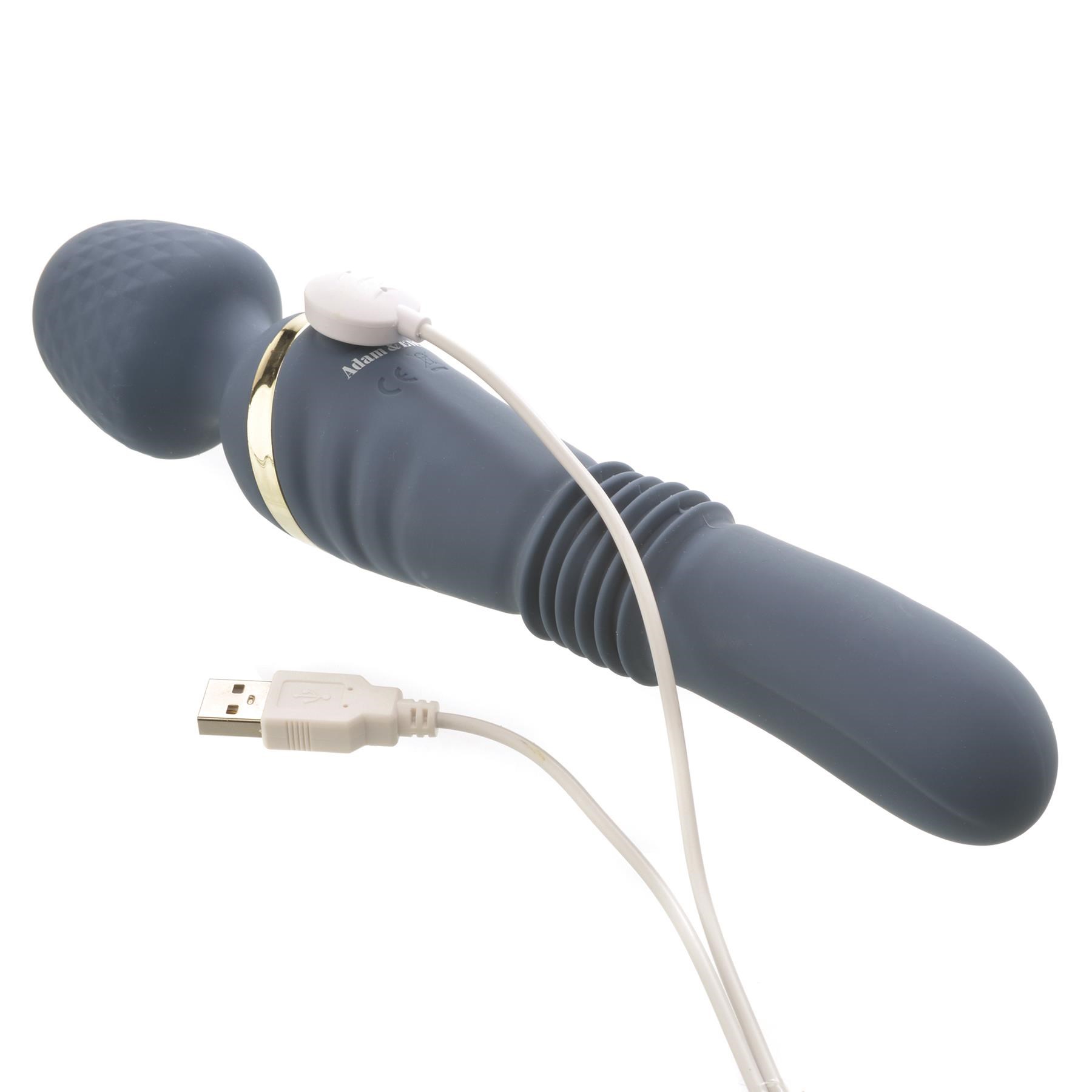 Vibrator Wand Dual End Thrusting 8 Moduri Vibratii&3 Viteze Sus-Jos Silicon USB Albastru, Nr. 6, Erotic24.ro